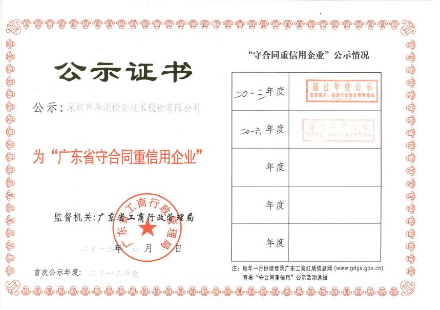 廣東省守合同重信用企業(yè)證書
