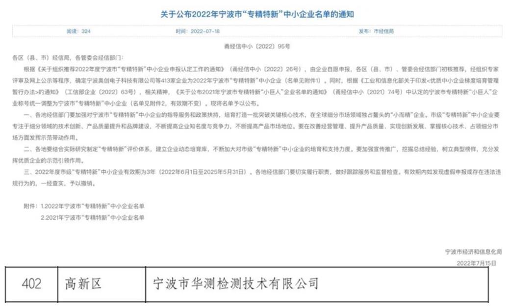 寧波公司榮獲2022年寧波市“專精特新”企業(yè)稱號